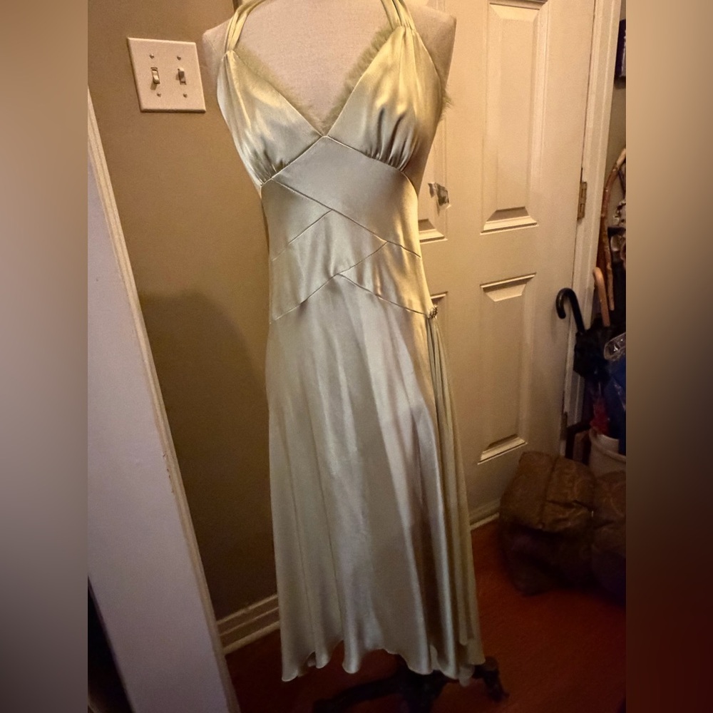 Satin Halter  ABS evening essentials by Allen Schwartz Slip Dress in Pale green